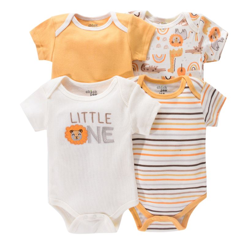 Body Infantil Manga Curta Unissex com Estampa e sem Estampa - Conjunto com 4 Unidades Body Infantil Manga Curta Unissex com Estampa e sem Estampa - Conjunto com 4 Unidades Loja do Bambino Modelo 03 3 Meses