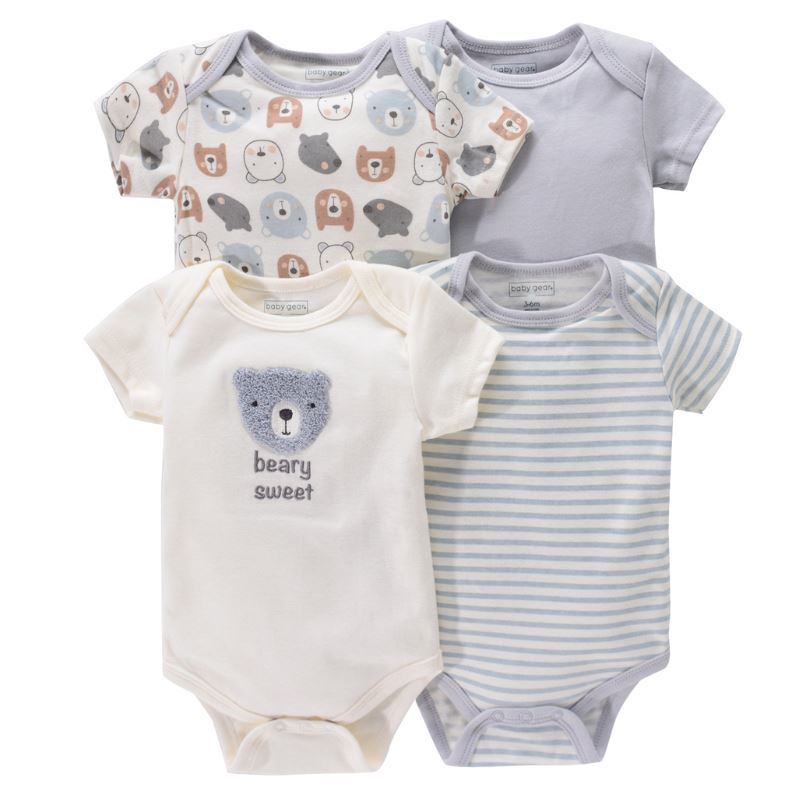 Body Infantil Manga Curta Unissex com Estampa e sem Estampa - Conjunto com 4 Unidades Body Infantil Manga Curta Unissex com Estampa e sem Estampa - Conjunto com 4 Unidades Loja do Bambino Modelo 02 3 Meses