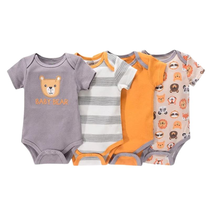 Body Infantil Manga Curta Unissex com Estampa e sem Estampa - Conjunto com 4 Unidades Body Infantil Manga Curta Unissex com Estampa e sem Estampa - Conjunto com 4 Unidades Loja do Bambino