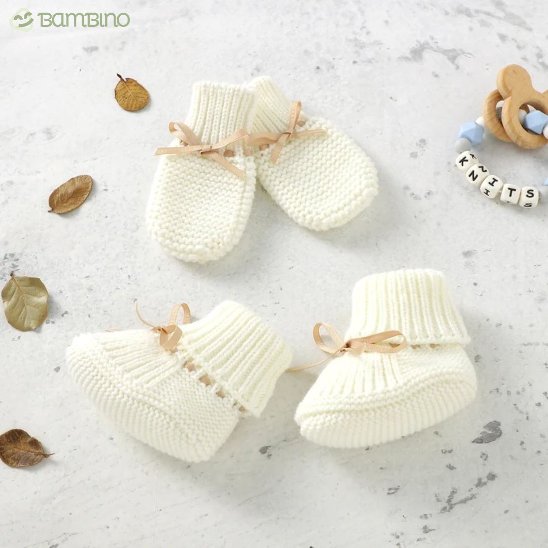 Conjunto Sapatinho e Luva em Malha Artesanal para Bebê Conjunto Sapatinho e Luva em Malha Artesanal para Bebê Loja do Bambino Branco 9