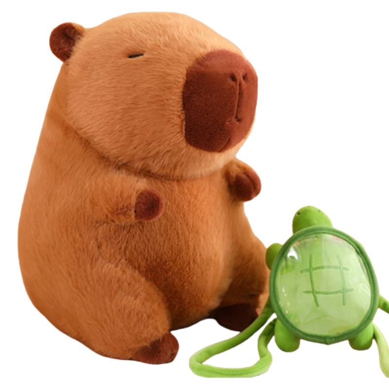 Capivara de Pelúcia com Capuz de Morango e Mochila de Tartaruga Capivara de Pelúcia com Capuz de Morango e Mochila de Tartaruga Loja do Bambino