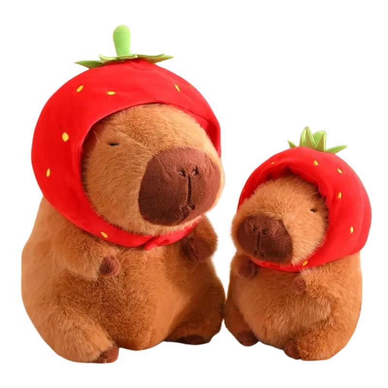 Capivara de Pelúcia com Capuz de Morango e Mochila de Tartaruga Capivara de Pelúcia com Capuz de Morango e Mochila de Tartaruga Loja do Bambino