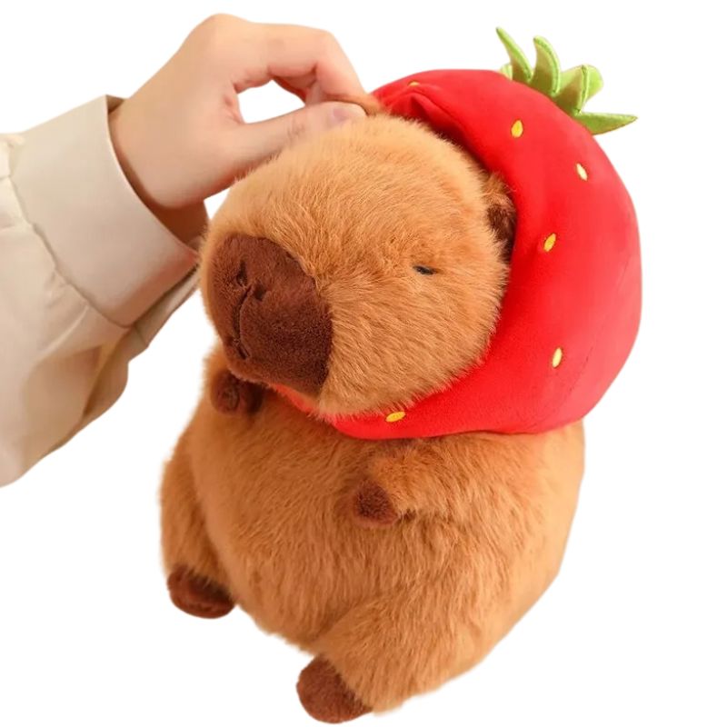 Capivara de Pelúcia com Capuz de Morango e Mochila de Tartaruga Capivara de Pelúcia com Capuz de Morango e Mochila de Tartaruga Loja do Bambino