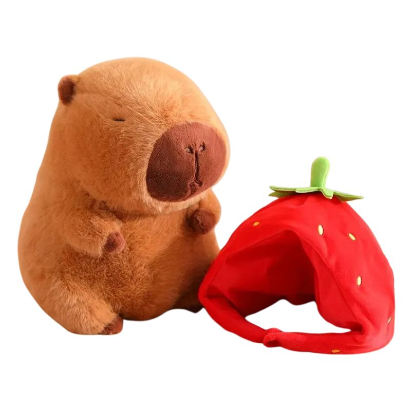 Capivara de Pelúcia com Capuz de Morango e Mochila de Tartaruga Capivara de Pelúcia com Capuz de Morango e Mochila de Tartaruga Loja do Bambino