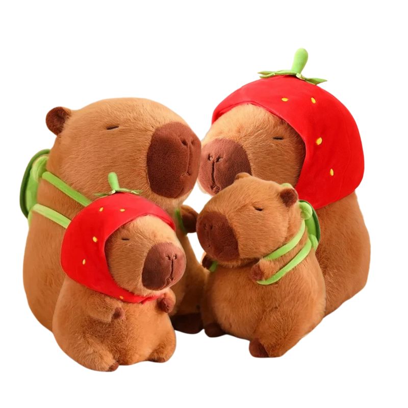Capivara de Pelúcia com Capuz de Morango e Mochila de Tartaruga Capivara de Pelúcia com Capuz de Morango e Mochila de Tartaruga Loja do Bambino