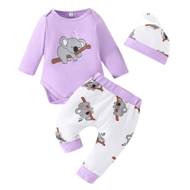 Conjunto 3 Peças para Bebê Personalizado Coala Conjunto 3 Peças para Bebê Personalizado Coala Loja do Bambino Roxo 0 a 3 Meses