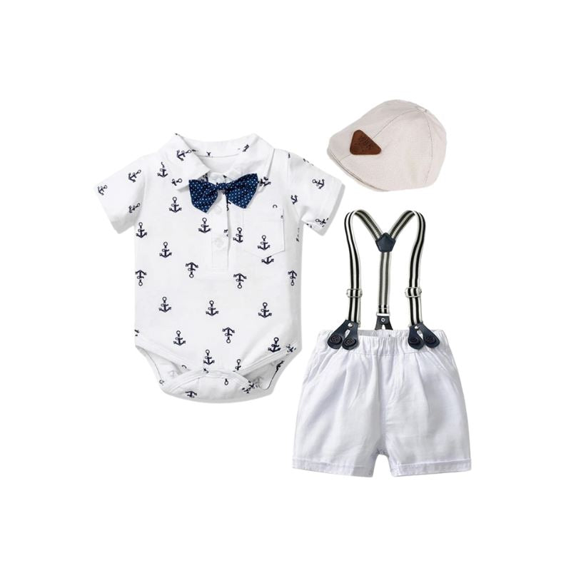 Conjunto Terno Infantil com Boina Summer Boy Conjunto Terno Infantil com Boina SummerBoy Loja do Bambino Branco 0 a 3 meses