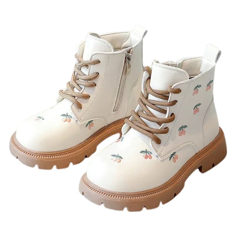 Coturno Couro Infantil Feminino Zíper Lateral Cereja Coturno Couro Infantil Feminino Zíper Lateral Cereja Loja do Bambino