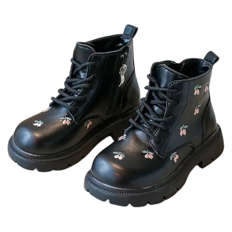 Coturno Couro Infantil Feminino Zíper Lateral Cereja Coturno Couro Infantil Feminino Zíper Lateral Cereja Loja do Bambino