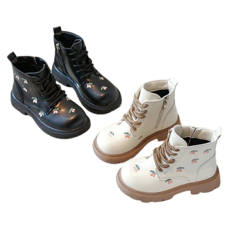 Coturno Couro Infantil Feminino Zíper Lateral Cereja Coturno Couro Infantil Feminino Zíper Lateral Cereja Loja do Bambino