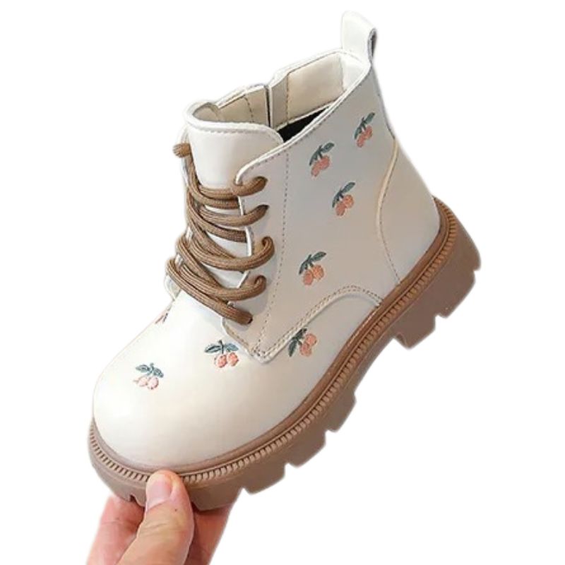 Coturno Couro Infantil Feminino Zíper Lateral Cereja Coturno Couro Infantil Feminino Zíper Lateral Cereja Loja do Bambino