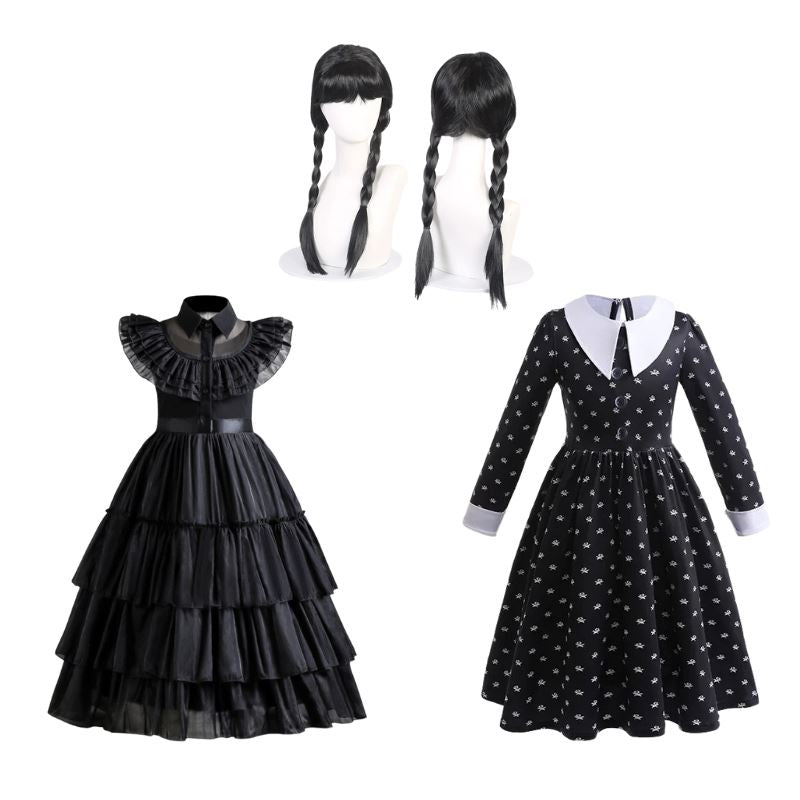 Fantasia Cosplay Wandinha Infantil Bambino - Peruca e Vestido Fantásia Cosplay Wandinha Infantil Bambino Loja do Bambino