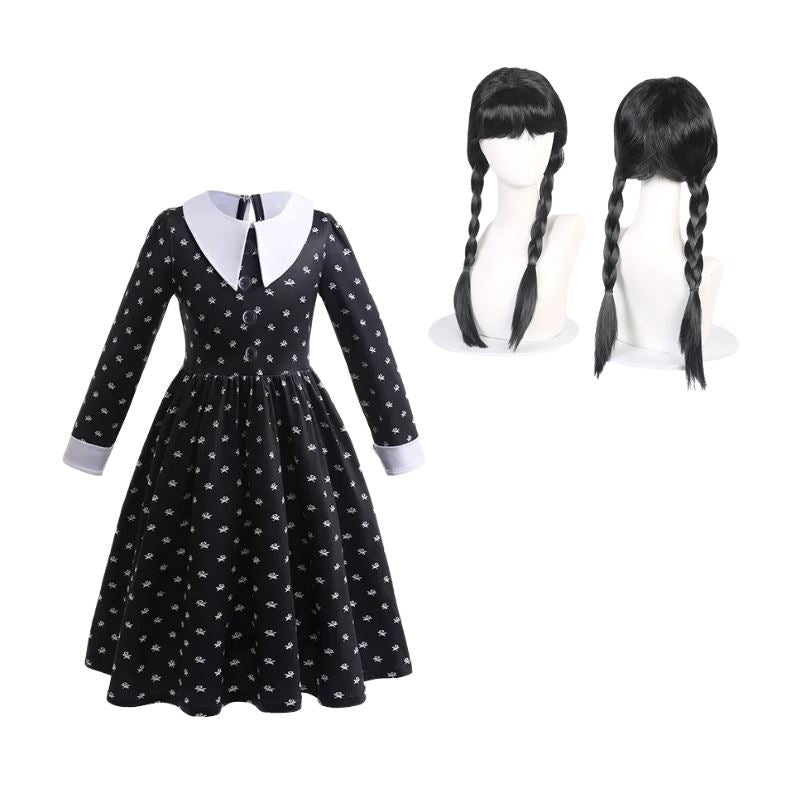 Fantasia Cosplay Wandinha Infantil Bambino - Peruca e Vestido Fantásia Cosplay Wandinha Infantil Bambino Loja do Bambino Modelo 2 100