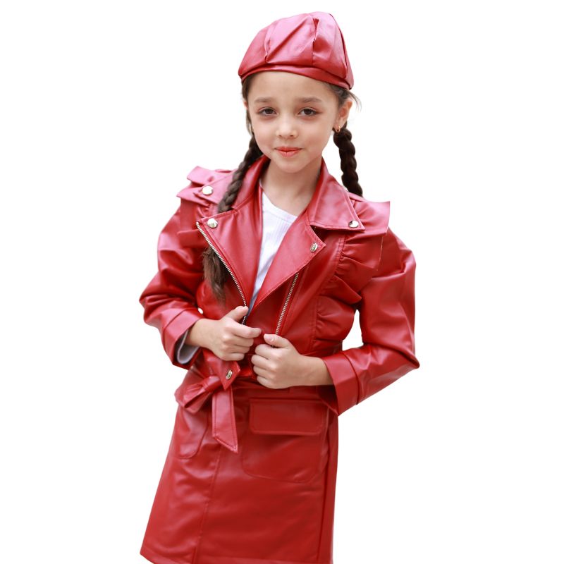 Jaqueta de Couro e Boina de Couro Infantil Feminina Jaqueta de Couro e Boina de Couro Infantil Feminina Loja do Bambino