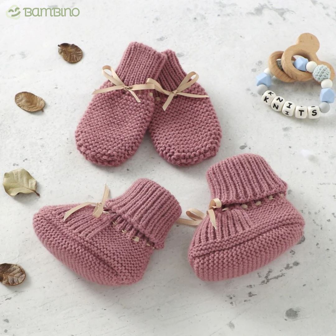 Conjunto Sapatinho e Luva em Malha Artesanal para Bebê Conjunto Sapatinho e Luva em Malha Artesanal para Bebê Loja do Bambino Rosa 9