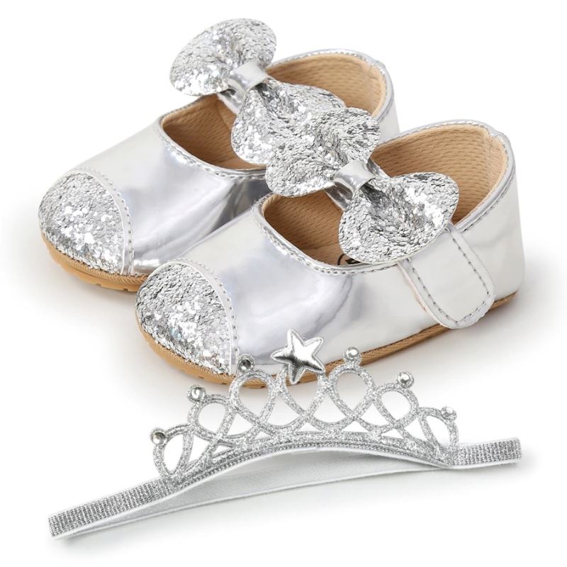 Sapatilha Mary Jane + Tiara Recém Nascida Sapatilha Mary Jane + Tiara Recém Nascida Loja do Bambino Prateado 1
