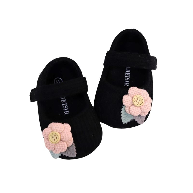 Sapatilha Flor Bordada para Bebê Sapatilha Flor Bordada para Bebê Loja do Bambino Preto 1