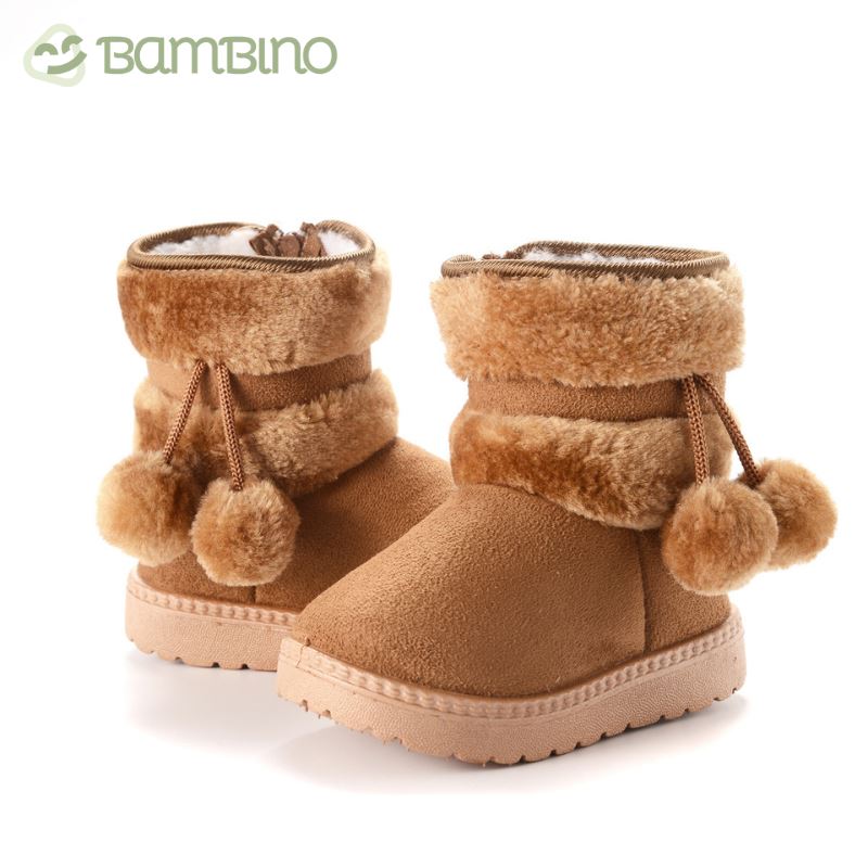 Bota Pompom de Inverno Infantil - Pantufinha Revestida de Lã Bota Pompom de Inverno Infantil Loja do Bambino Marrom 22
