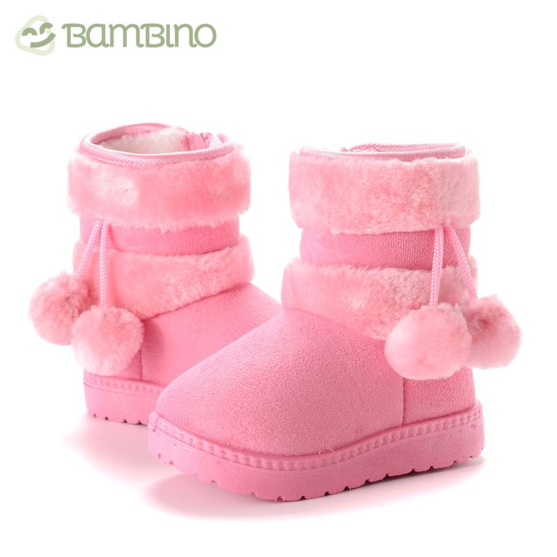 Bota Pompom de Inverno Infantil - Pantufinha Revestida de Lã Bota Pompom de Inverno Infantil Loja do Bambino Rosa 22