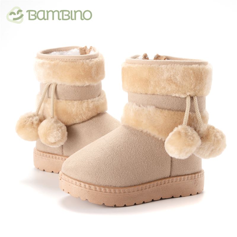 Bota Pompom de Inverno Infantil - Pantufinha Revestida de Lã Bota Pompom de Inverno Infantil Loja do Bambino Bege 22