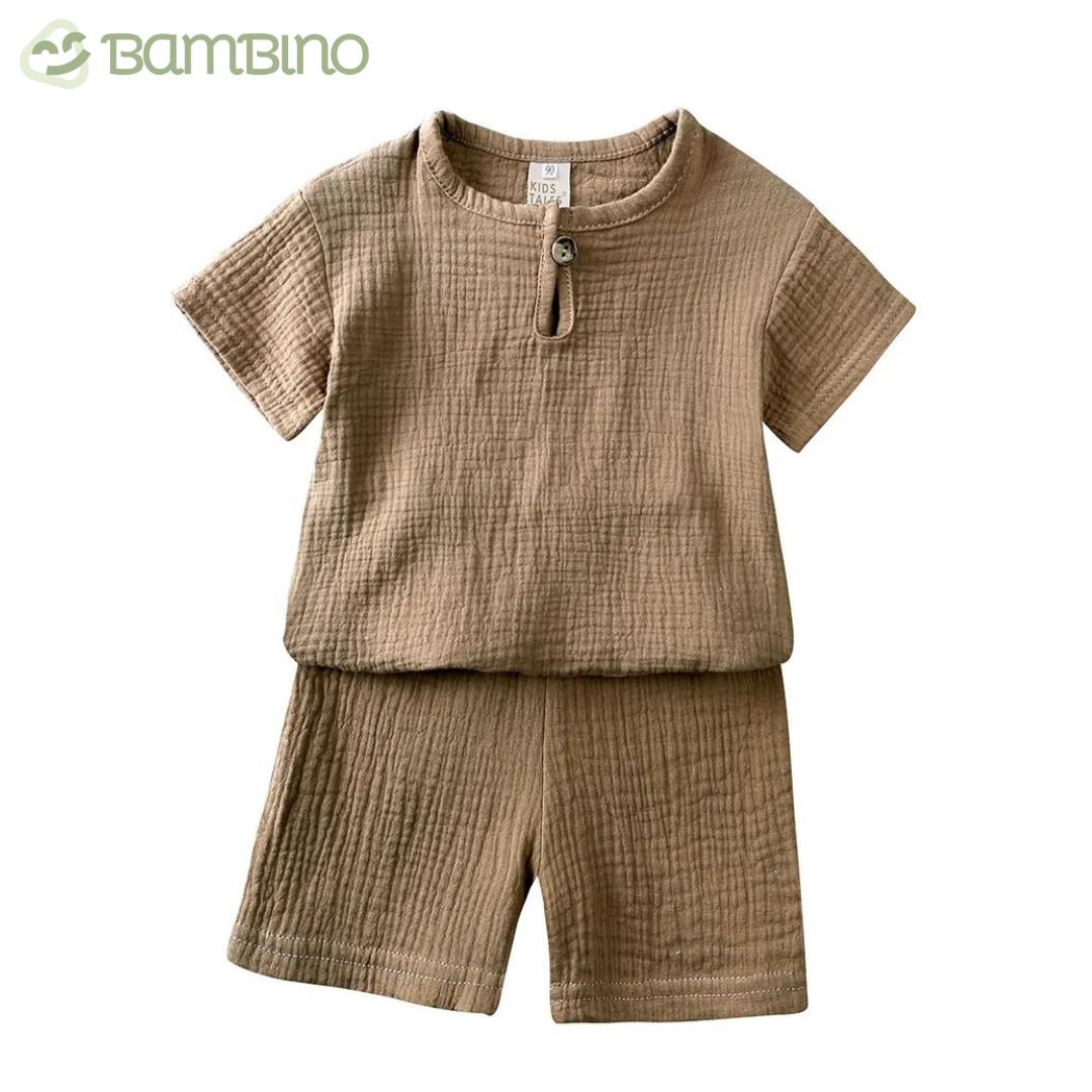 Conjunto em Linho Infantil Bambino Conjunto em Linho Infantil Bambino Loja do Bambino Marrom 1 - 2 anos