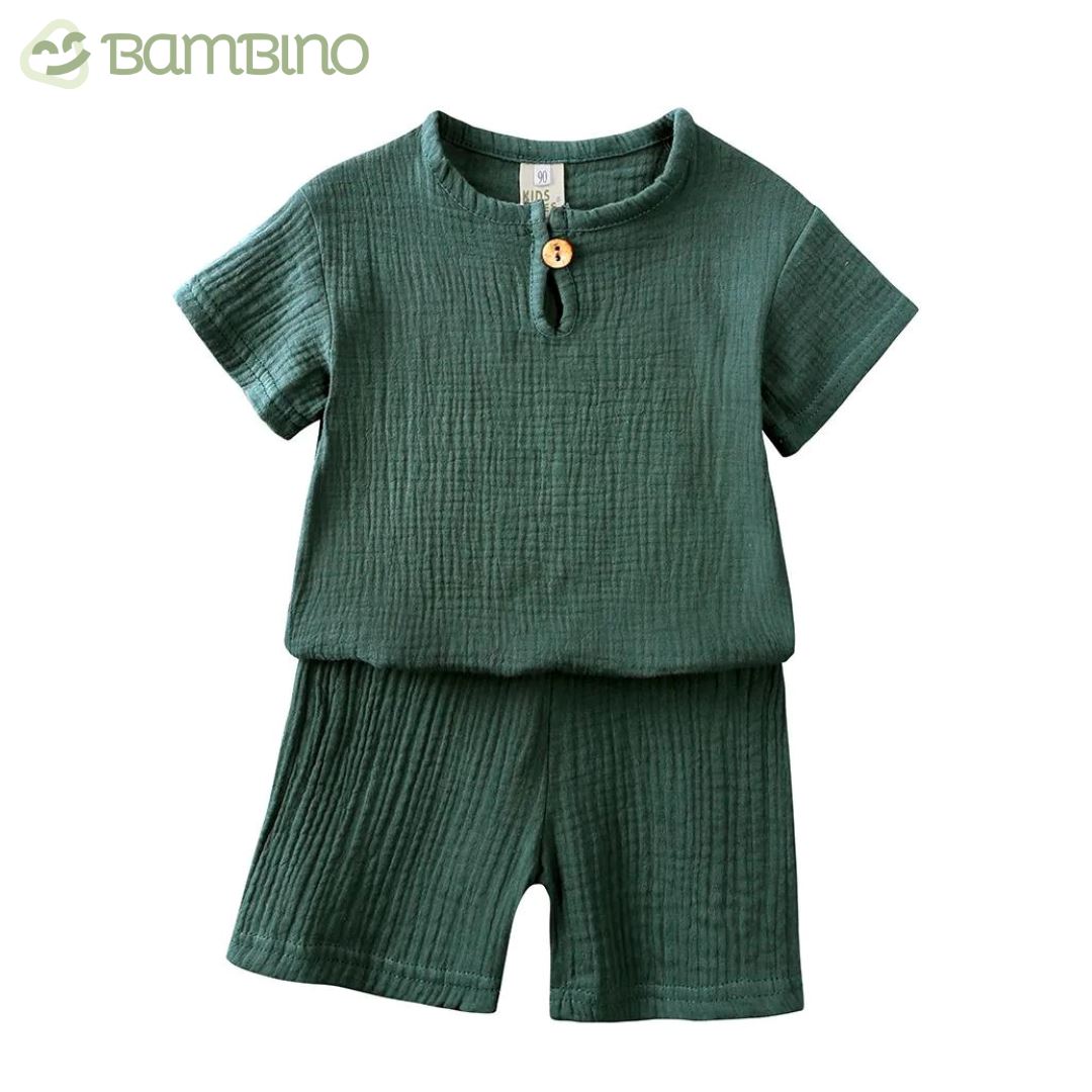Conjunto em Linho Infantil Bambino Conjunto em Linho Infantil Bambino Loja do Bambino Verde 1 - 2 anos