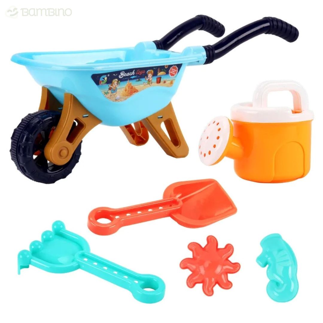 Carrinho de Mão para Praia Infantil - Acompanha Pás e Regador Carrinho de Mão para Praia Infantil Loja do Bambino Azul 