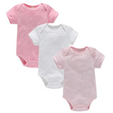 Body Infantil Manga Curta Unissex com Estampa Lisa - Conjunto com 3 Unidades