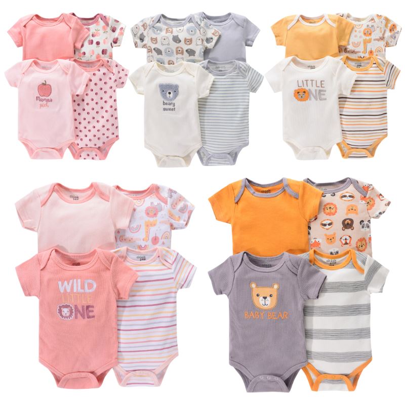 Body Infantil Manga Curta Unissex com Estampa e sem Estampa - Conjunto com 4 Unidades Body Infantil Manga Curta Unissex com Estampa e sem Estampa - Conjunto com 4 Unidades Loja do Bambino 