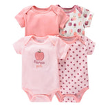 Body Infantil Manga Curta Unissex com Estampa e sem Estampa - Conjunto com 4 Unidades