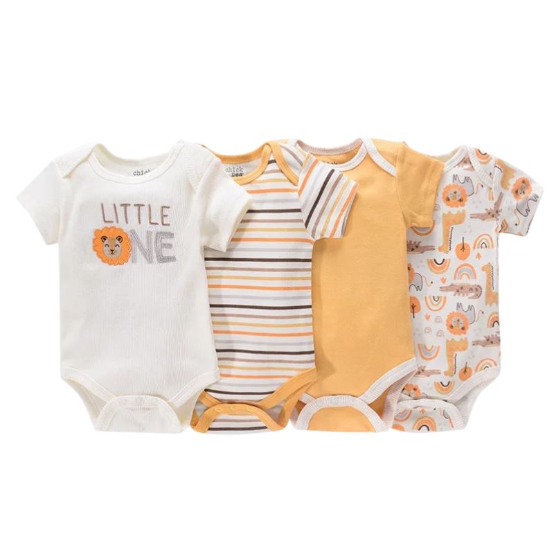 Body Infantil Manga Curta Unissex com Estampa e sem Estampa - Conjunto com 4 Unidades Body Infantil Manga Curta Unissex com Estampa e sem Estampa - Conjunto com 4 Unidades Loja do Bambino 