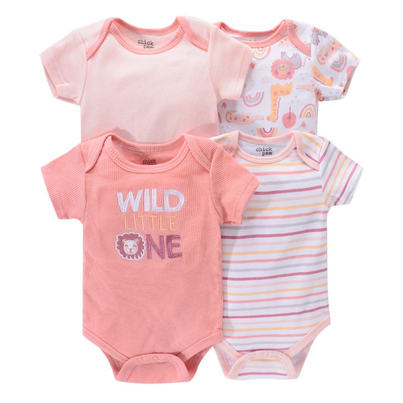 Body Infantil Manga Curta Unissex com Estampa e sem Estampa - Conjunto com 4 Unidades Body Infantil Manga Curta Unissex com Estampa e sem Estampa - Conjunto com 4 Unidades Loja do Bambino Modelo 04 3 Meses 