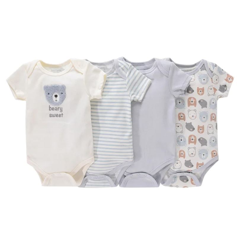 Body Infantil Manga Curta Unissex com Estampa e sem Estampa - Conjunto com 4 Unidades Body Infantil Manga Curta Unissex com Estampa e sem Estampa - Conjunto com 4 Unidades Loja do Bambino 