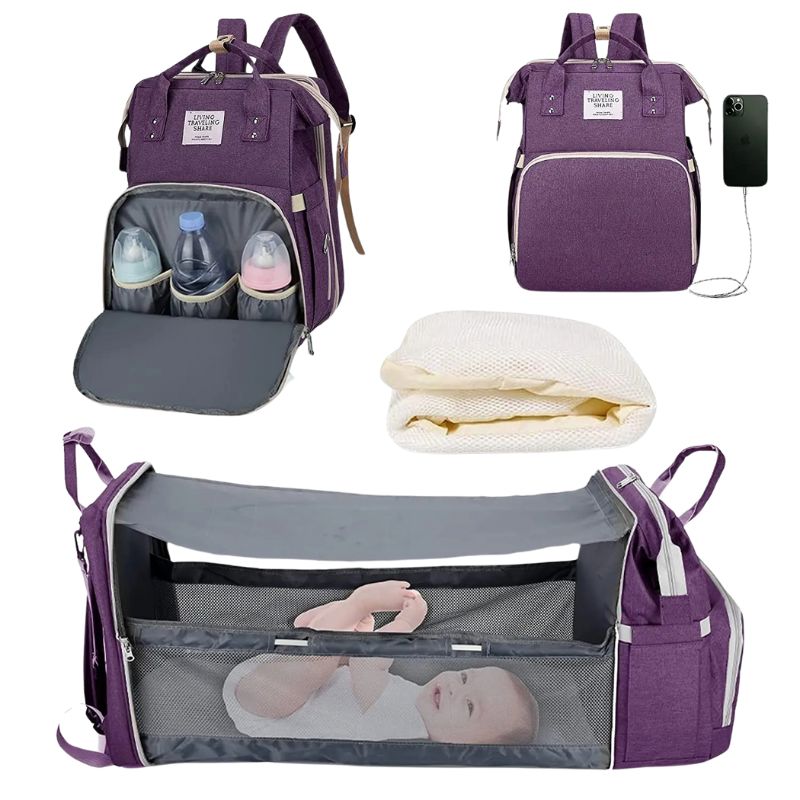 Bolsa Inteligente para Mães: Carregador USB, Porta Mamadeiras e Trocador de Fraldas Bolsa Maternidade Bambino Loja do Bambino Roxo 