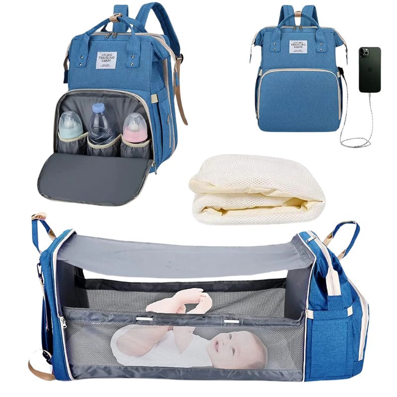 Bolsa Inteligente para Mães: Carregador USB, Porta Mamadeiras e Trocador de Fraldas Bolsa Maternidade Bambino Loja do Bambino Azul 