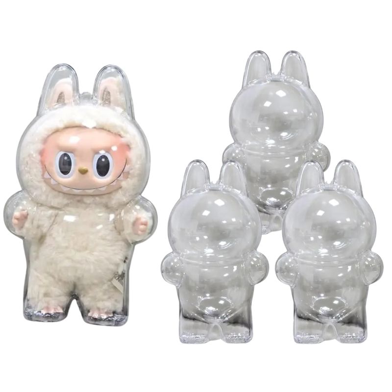 Capa Protetora de Acrílico para Labubu Capa Protetora de Acrílico para Labubu Loja do Bambino Modelo 17cm 3 Unidades 