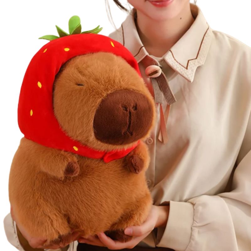 Capivara de Pelúcia com Capuz de Morango e Mochila de Tartaruga Capivara de Pelúcia com Capuz de Morango e Mochila de Tartaruga Loja do Bambino 
