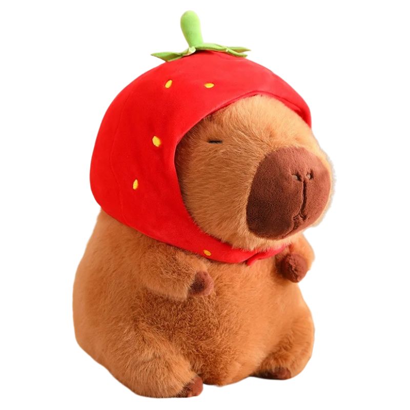 Capivara de Pelúcia com Capuz de Morango e Mochila de Tartaruga Capivara de Pelúcia com Capuz de Morango e Mochila de Tartaruga Loja do Bambino Modelo 02 25cm 