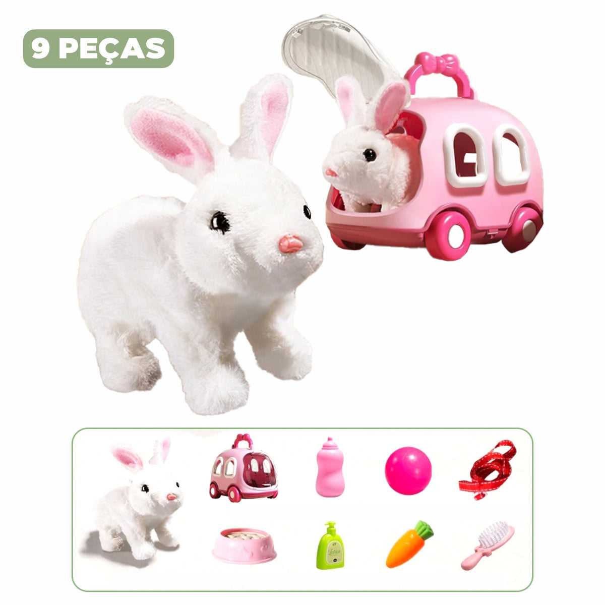 Coelho de Páscoa Pelúcia Elétrico Coelho de Páscoa Pelúcia Elétrico Loja do Bambino Modelo 02 com 9 Peças 