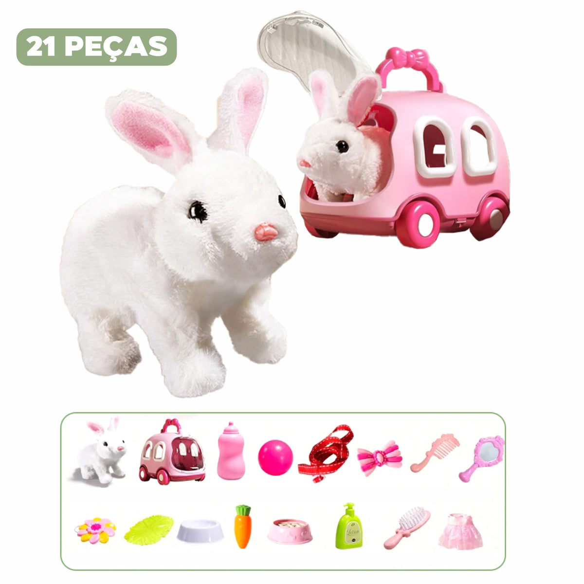 Coelho de Páscoa Pelúcia Elétrico Coelho de Páscoa Pelúcia Elétrico Loja do Bambino Modelo 04 com 21 Peças 
