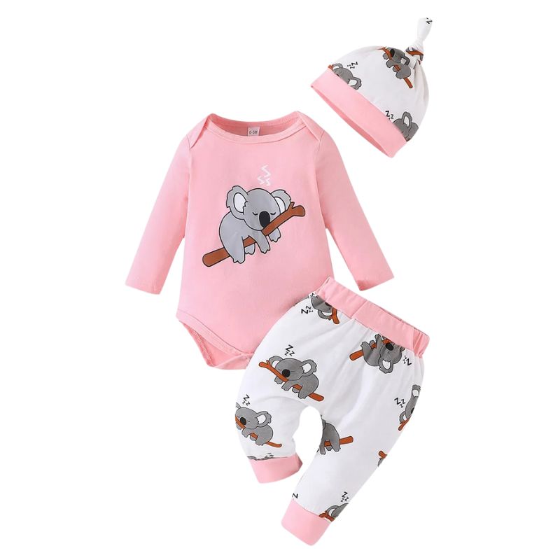 Conjunto 3 Peças para Bebê Personalizado Coala Conjunto 3 Peças para Bebê Personalizado Coala Loja do Bambino Rosa 0 a 3 Meses 