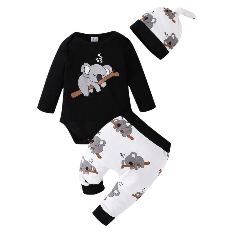 Conjunto 3 Peças para Bebê Personalizado Coala Conjunto 3 Peças para Bebê Personalizado Coala Loja do Bambino Preto 0 a 3 Meses 