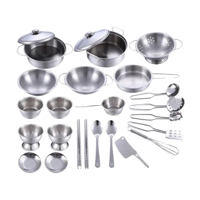 Conjunto Mini Cozinha Sundy em Aço Inoxidável Bambino Conjunto Mini Cozinha Sundy em Aço Inoxidável Bambino Loja do Bambino Modelo 03 (25 peças) 