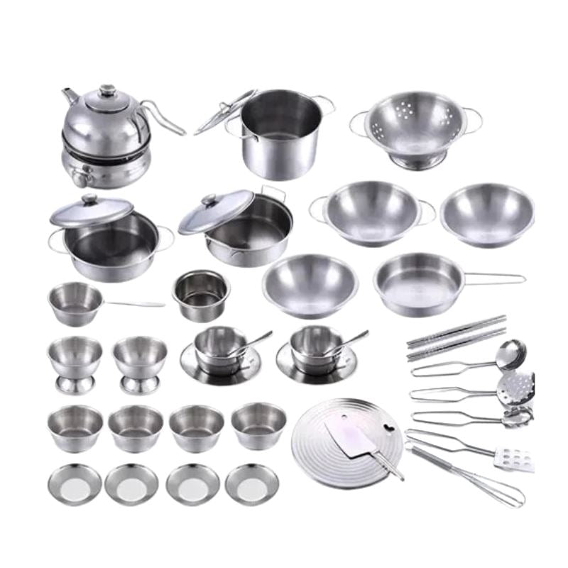 Conjunto Mini Cozinha Sundy em Aço Inoxidável Bambino Conjunto Mini Cozinha Sundy em Aço Inoxidável Bambino Loja do Bambino Modelo 04 (40 peças) 