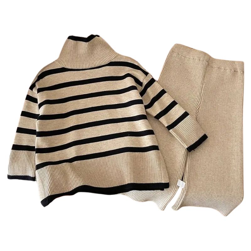 Conjunto Suéter Listrado Infantil Feminino Conjunto Suéter Listrado Infantil Feminino Loja do Bambino Bege 90 
