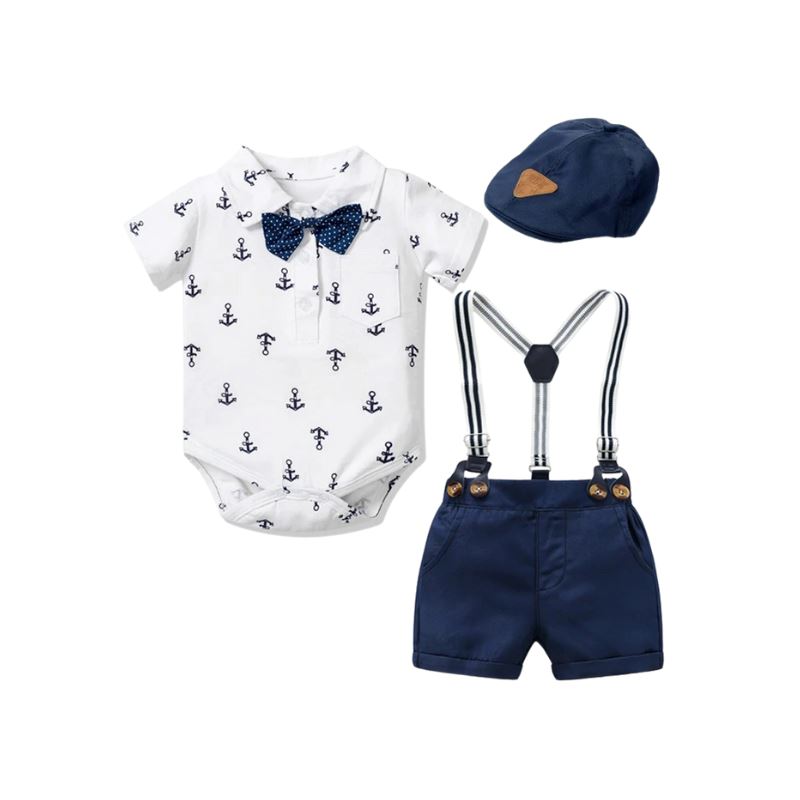 Conjunto Terno Infantil com Boina Summer Boy Conjunto Terno Infantil com Boina SummerBoy Loja do Bambino Azul 0 a 3 meses 