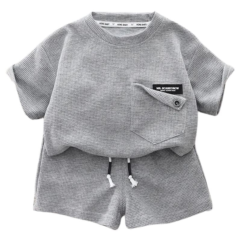 Conjunto Infantil de Verão Masculino Casual Conjunto Infantil de Verão Masculino Casual Loja do Bambino Cinza 80 