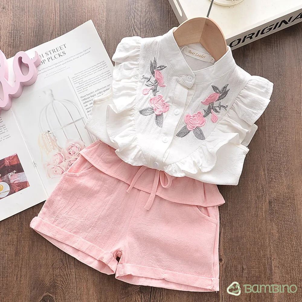 Conjunto Feminino Bordado - Estilo Encantador para Meninas de 3 a 7 Anos Conjunto Feminino Bordado - Estilo Encantador para Meninas de 3 a 7 Anos Loja do Bambino 
