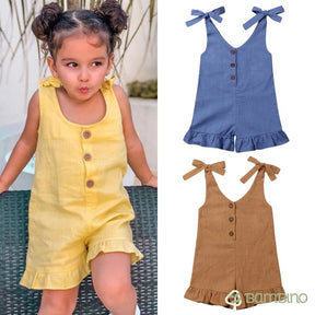Macacão Linho Curto para Meninas - Estilo Verão Macacão Linho Curto para Meninas - Estilo Verão Loja do Bambino 