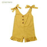 Macacão Linho Curto para Meninas - Estilo Verão Macacão Linho Curto para Meninas - Estilo Verão Loja do Bambino Amarelo 2 Anos 